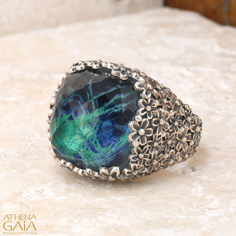 Pop Rocks Wild Flower Anthemis Soft Square Ring - Sterling Silver Ring - Cocktail Ring