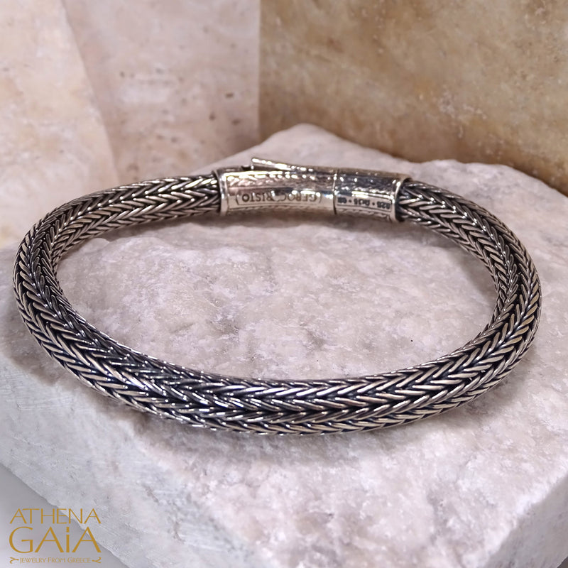 Floral Clasp Silver Strap Bracelet - Sterling Silver Bracelet