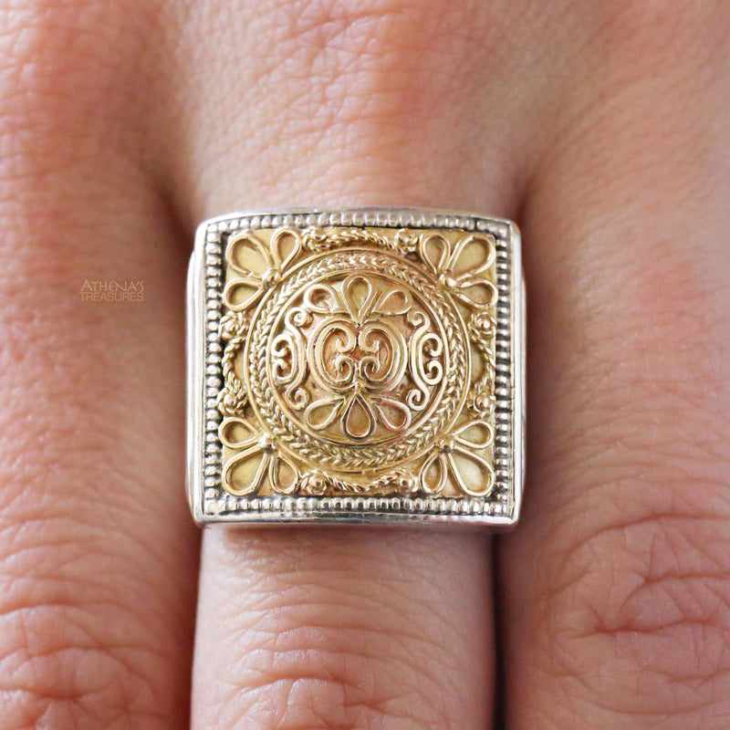 Gerochristo Synergy Sun Ring - 18k Gold & Sterling Silver Ring - Club Ring