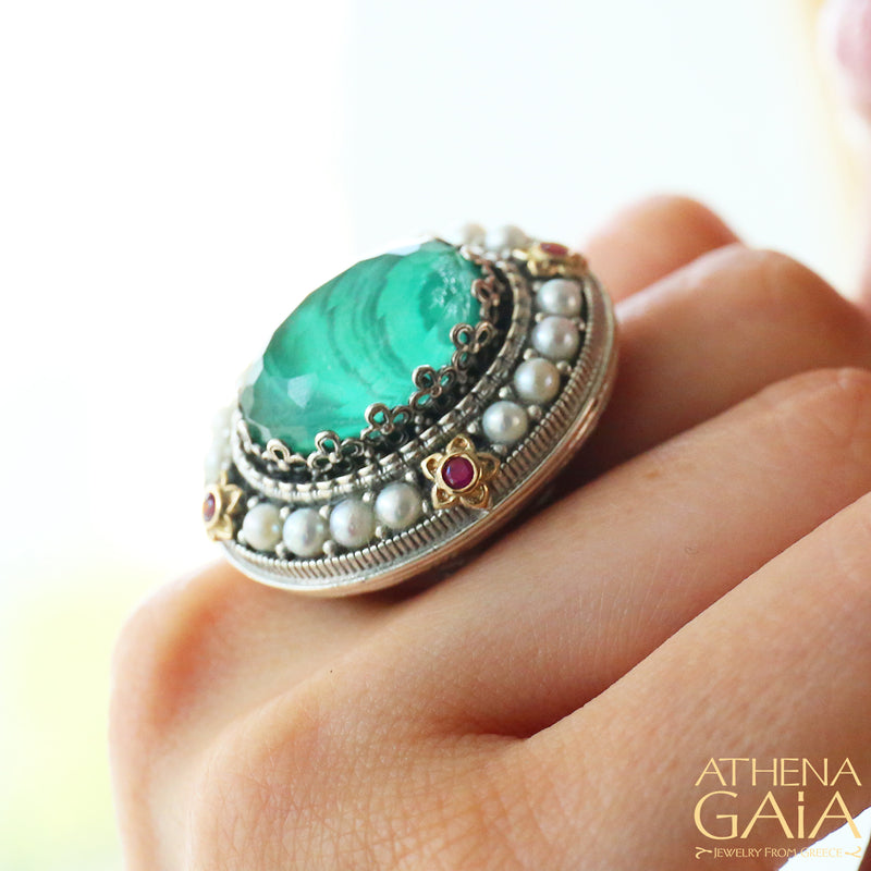 Pop Rocks Megali Oval Ring - 18k Gold & Sterling Silver Ring - Cocktail Ring