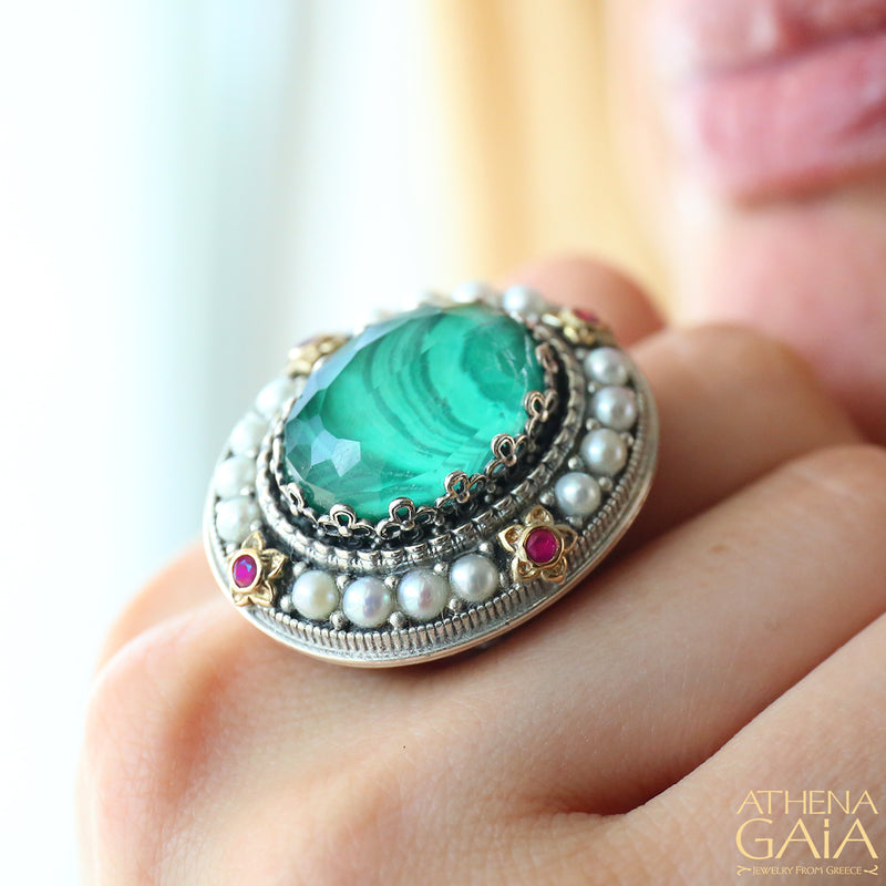 Pop Rocks Megali Oval Ring - 18k Gold & Sterling Silver Ring - Cocktail Ring