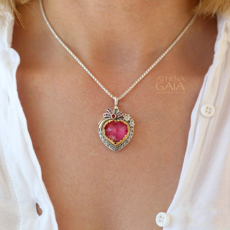 Pop Rocks Ribbon Heart Pendant - 18k Gold & Sterling Silver Pendant