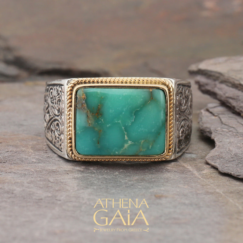 Straight Shank Men's Ring - 18k Gold Sterling Silver Club Ring with Gemstone | Gerochristo