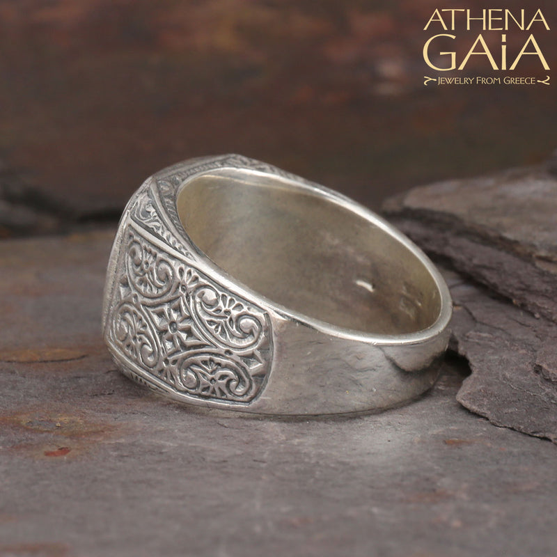 Monastiraki Church Gryphon Ring - 18k Gold & Sterling Silver Ring - Club Ring