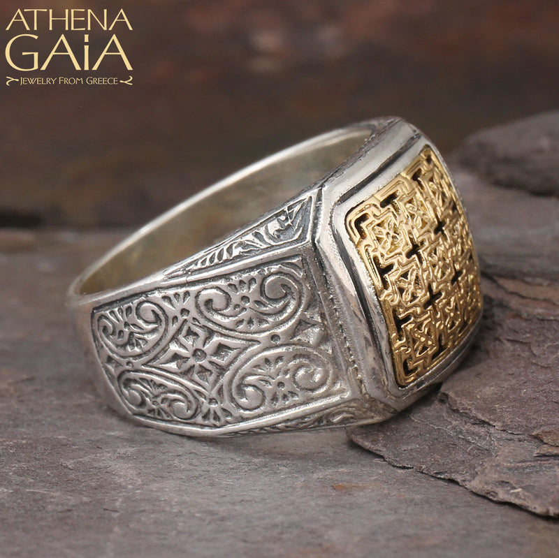 Monastiraki Garden Trellis Ring - 18k Gold & Sterling Silver Ring - Club Ring