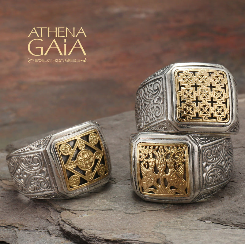 Monastiraki Garden Trellis Ring - 18k Gold & Sterling Silver Ring - Club Ring