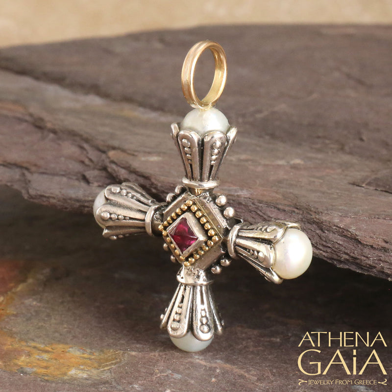 Fluted Greek Fleury Greek Cross - 18k Gold & Sterling Silver - Fleury Greek Cross