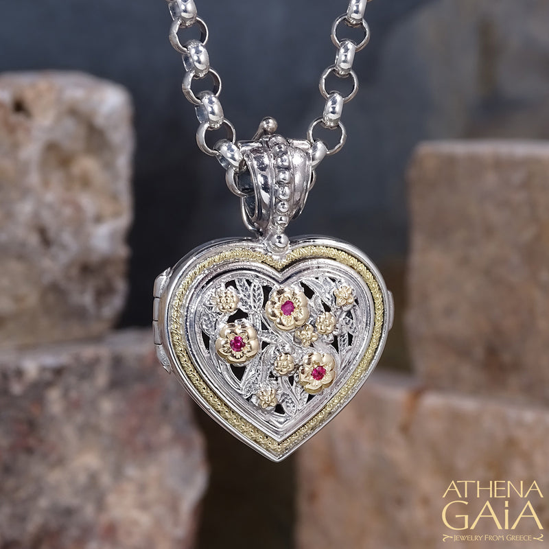 Meadow Shadows Heart Locket Pendant - 18k Gold & Sterling Silver Pendant