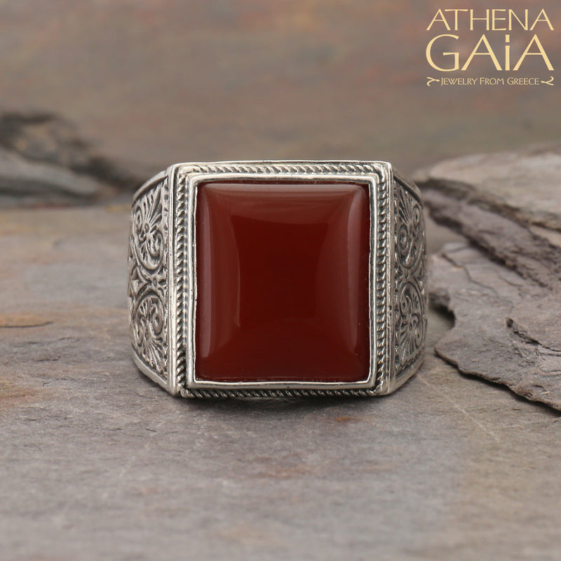 Square Etched Shank Band Ring - Sterling Silver Ring - Club Ring