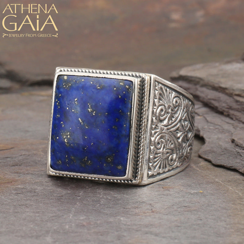 Square Etched Shank Band Ring - Sterling Silver Ring - Club Ring