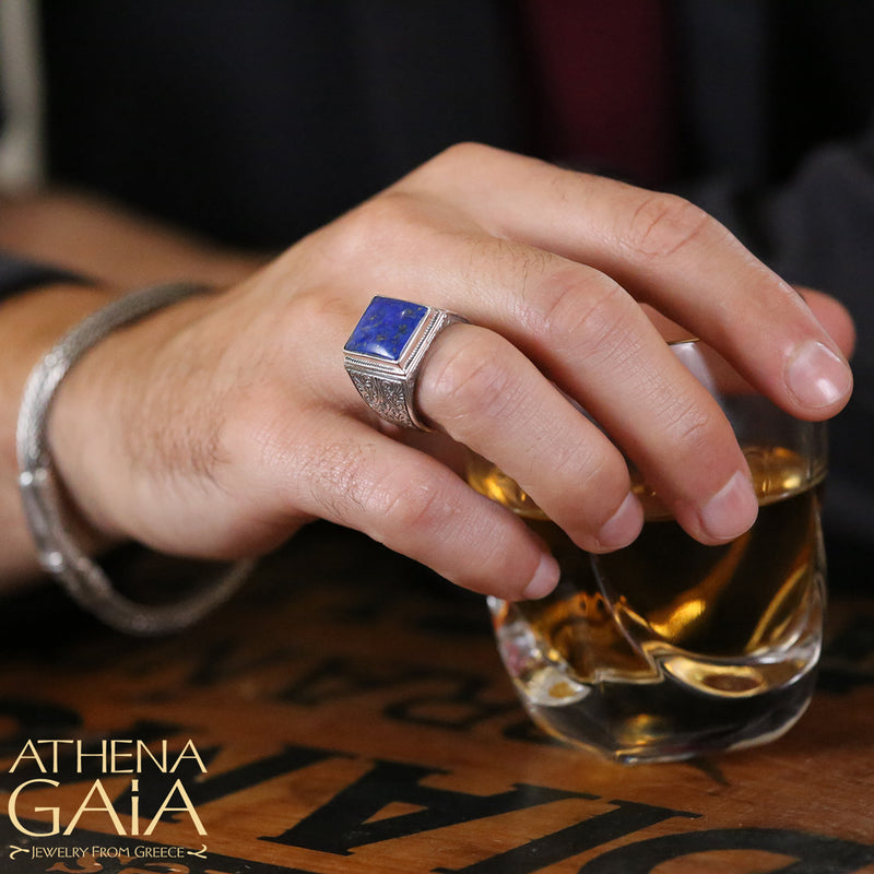 Square Etched Shank Band Ring - Sterling Silver Ring - Club Ring