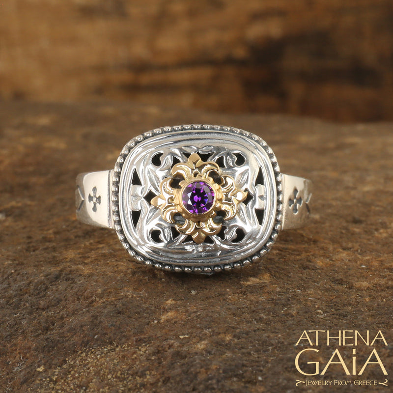 Argonaut Tetra Ring - 18k Gold & Sterling Silver Ring - Signet Ring