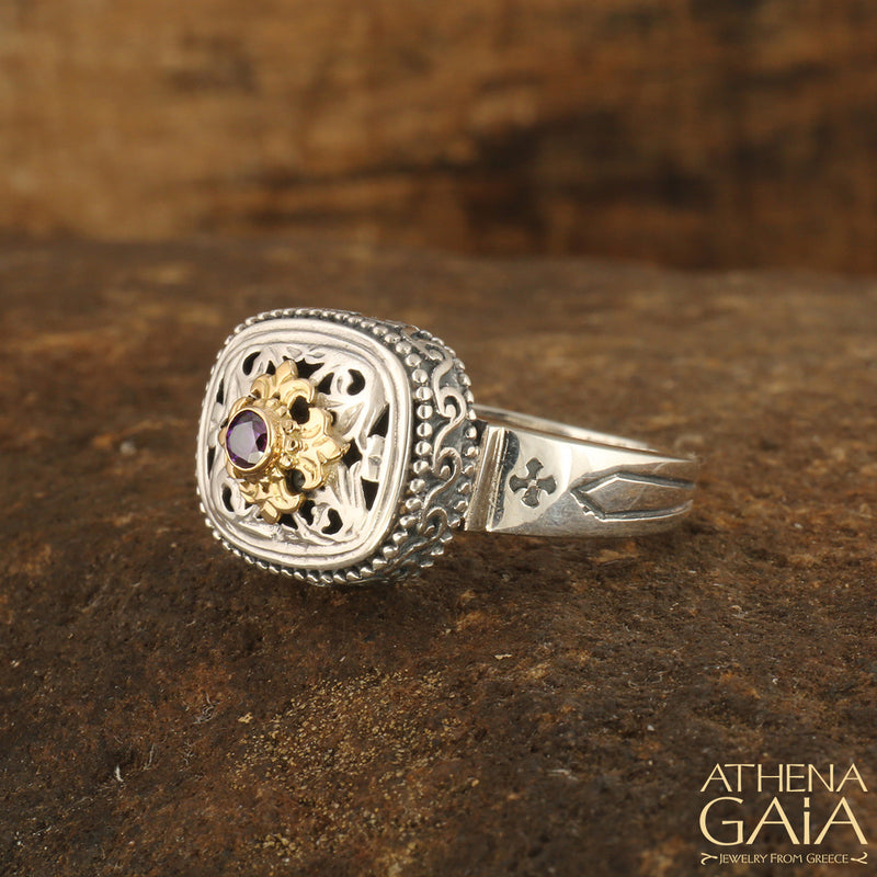 Argonaut Tetra Ring - 18k Gold & Sterling Silver Ring - Signet Ring