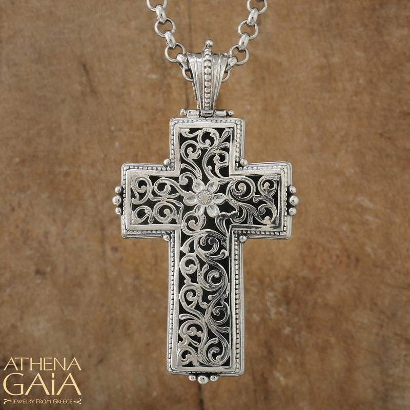 Garden Shadows Cross - Sterling Silver - Latin Cross