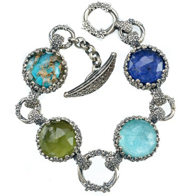 Pop Rocks Wild Flower Anthemis Bezel Station Bracelet - Sterling Silver Bracelet - Link Bracelet