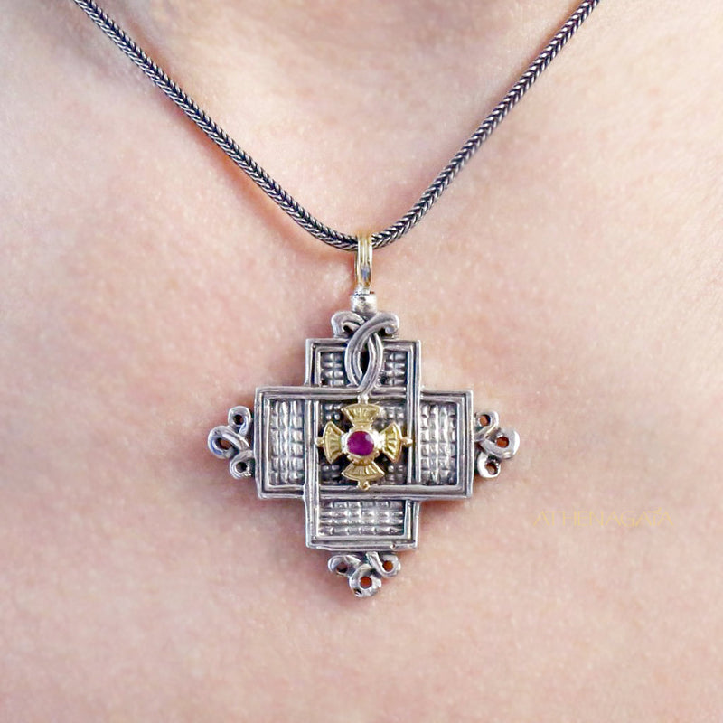 Forever Greek Cross - 18k Gold and Sterling Silver - Cross Necklace