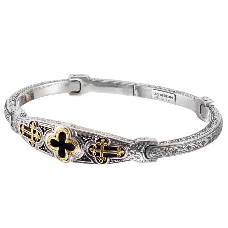 Odysseus Open Crosses Bracelet - 18k Gold and Sterling Silver - Flex Bangle Bracelet