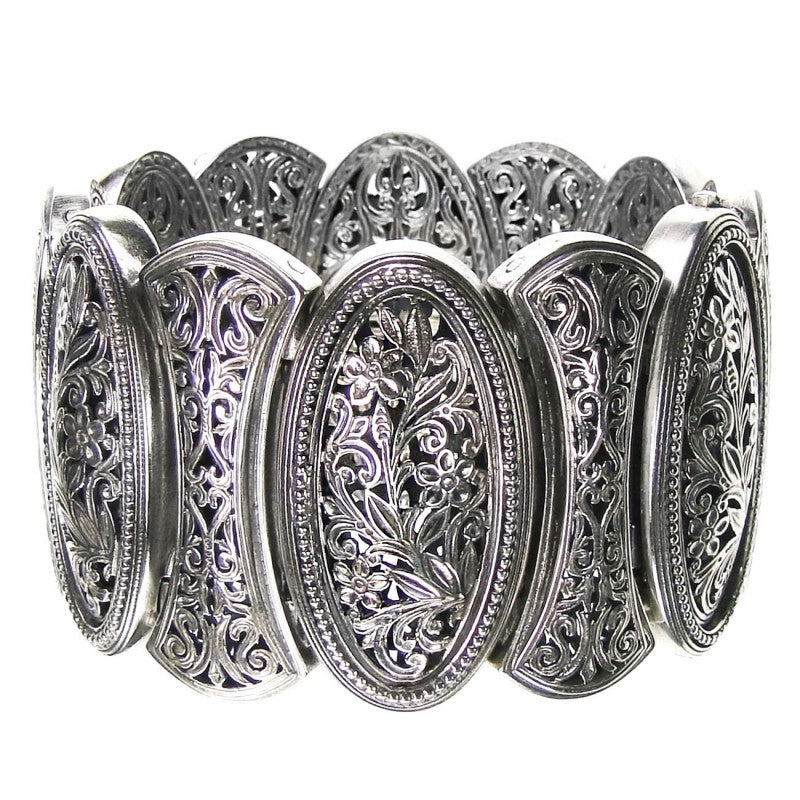 Meadow Shadows Long Oval Cuff Bracelet - Sterling Silver Bracelet