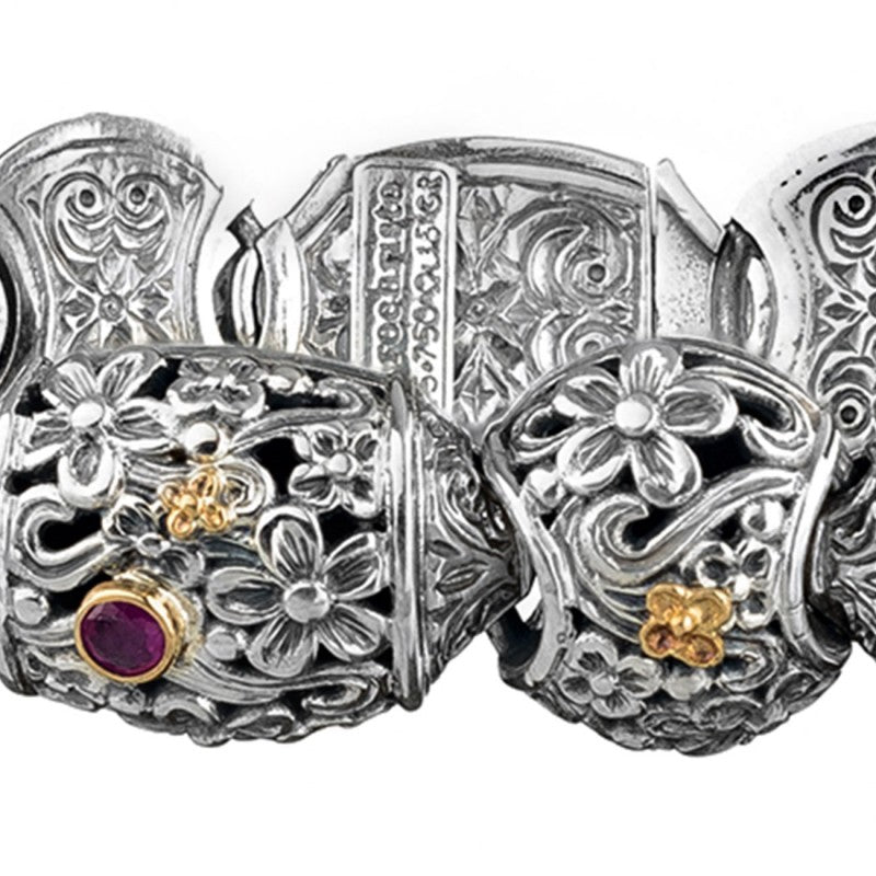 Meadow Breeze Barrel - 18k Gold & Sterling Silver Bracelet - Link Bracelet