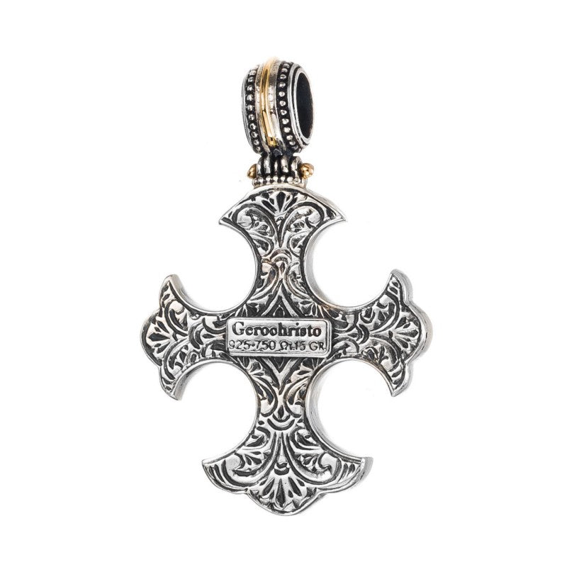 Gold Center Flared Western Cross - 18k Gold and Sterling Silver - Cross Necklace