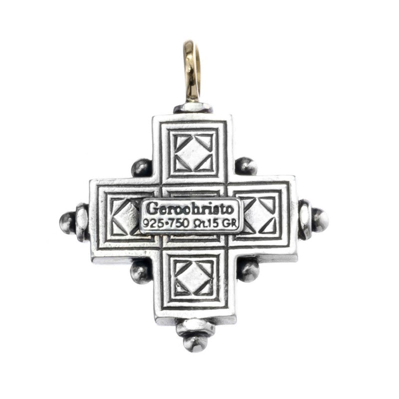 Rustic Silver Stone Cross (Large) - Sterling Silver & 18k Gold - Greek Cross Necklace