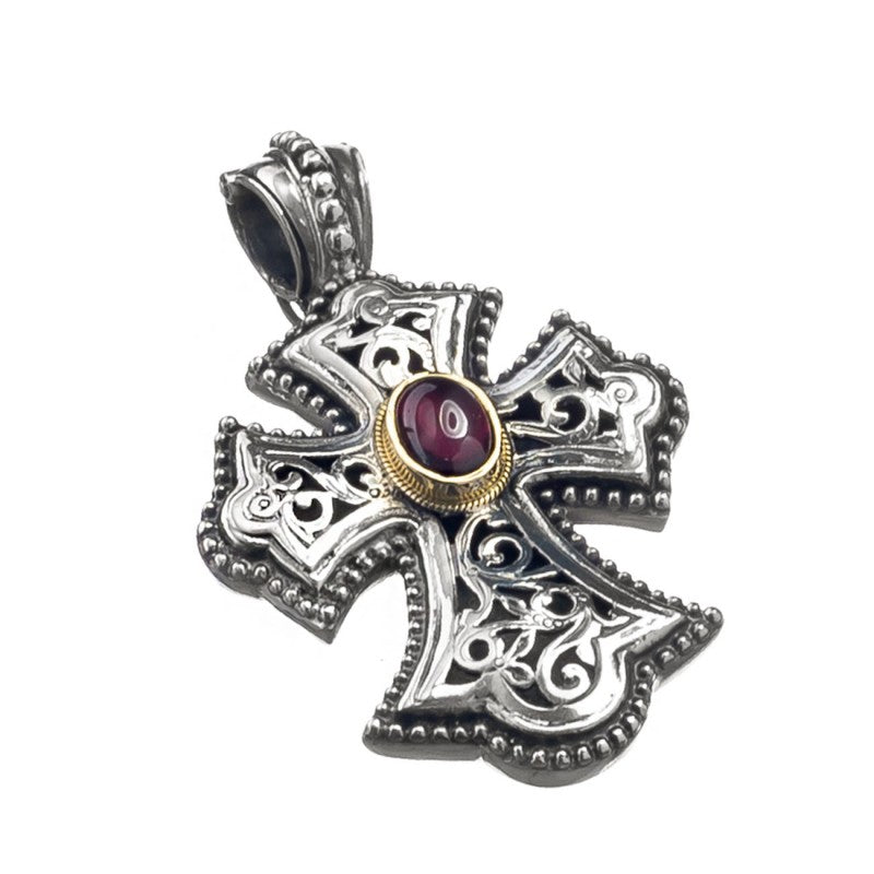 Garden Shadows Tourmaline Cross (Medium) - Sterling Silver & 18k Gold - Flared Cross