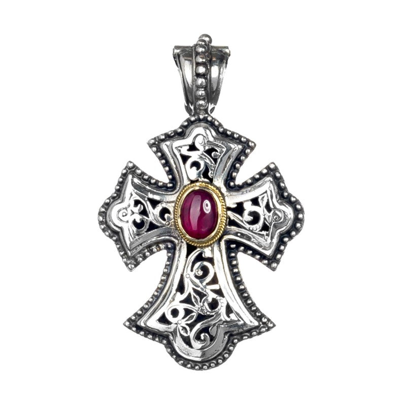 Garden Shadows Tourmaline Cross (Medium) - Sterling Silver & 18k Gold - Flared Cross