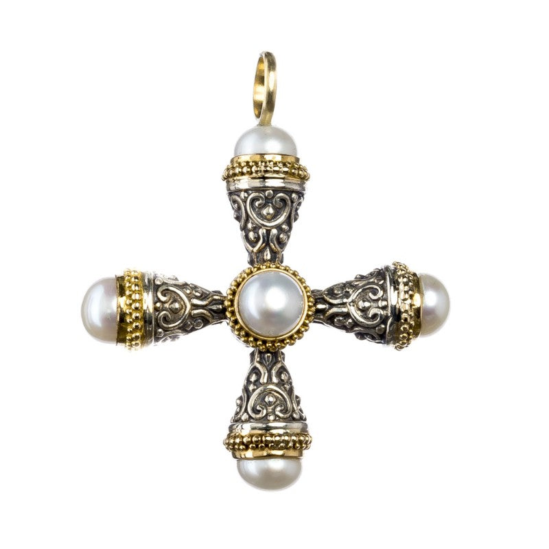 Mini Santorini Pomme Cross - 18k Gold and Sterling Silver - Cross Necklace