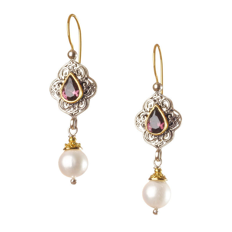 TearDrop Topaz Pearl Drop Chandelier Earrings - 18k Gold and Sterling Silver Earrings