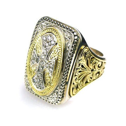 Gold Sided Diamond Maltese Cross Ring
