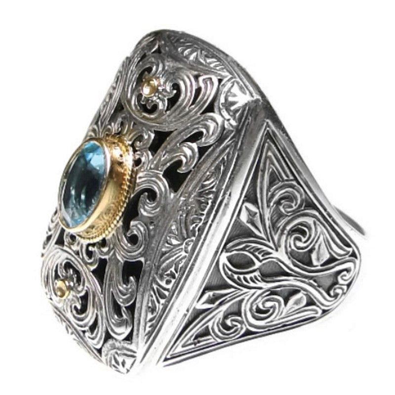 Garden Shadows Long Topaz Ring - 18k Gold & Sterling Silver Ring - Cocktail Ring