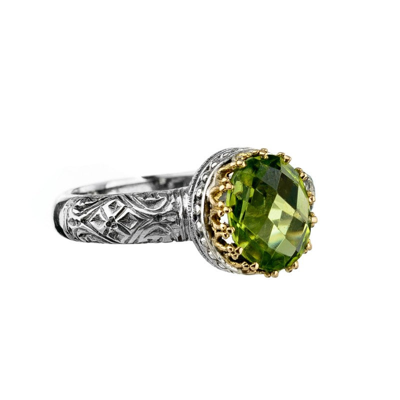 Etched Tall Crown Ring - 18k Gold & Sterling Silver Ring - Cocktail Ring