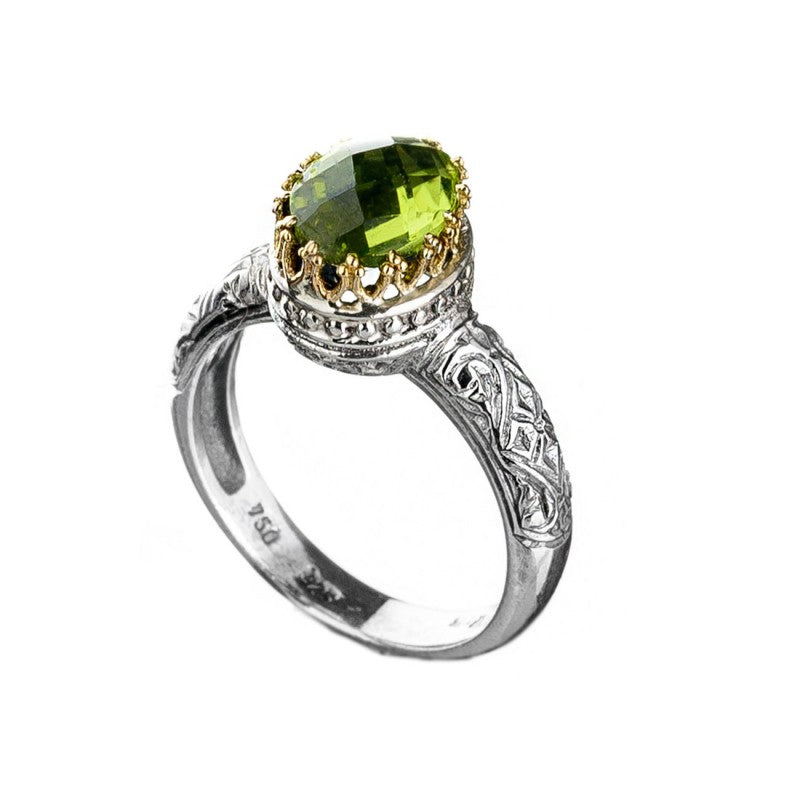 Etched Tall Crown Ring - 18k Gold & Sterling Silver Ring - Cocktail Ring