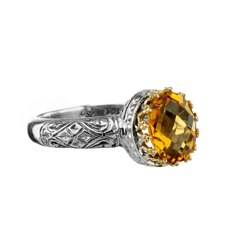 Etched Tall Crown Ring - 18k Gold & Sterling Silver Ring - Cocktail Ring