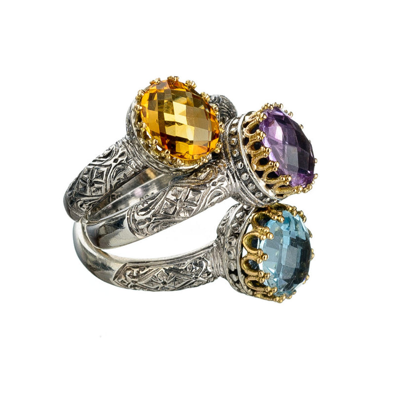 Etched Tall Crown Ring - 18k Gold & Sterling Silver Ring - Cocktail Ring