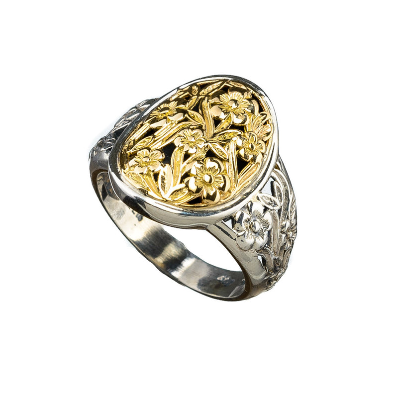 Meadow Shadows Wide Band Oval Ring - 18k Gold & Sterling Silver Ring - Cocktail Ring