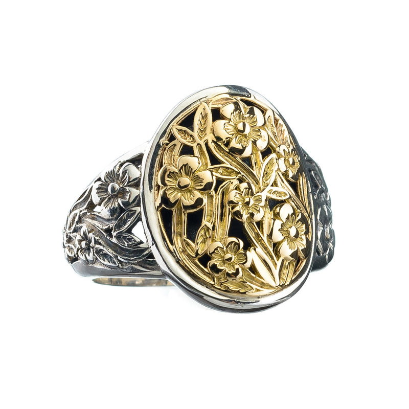 Meadow Shadows Wide Band Oval Ring - 18k Gold & Sterling Silver Ring - Cocktail Ring