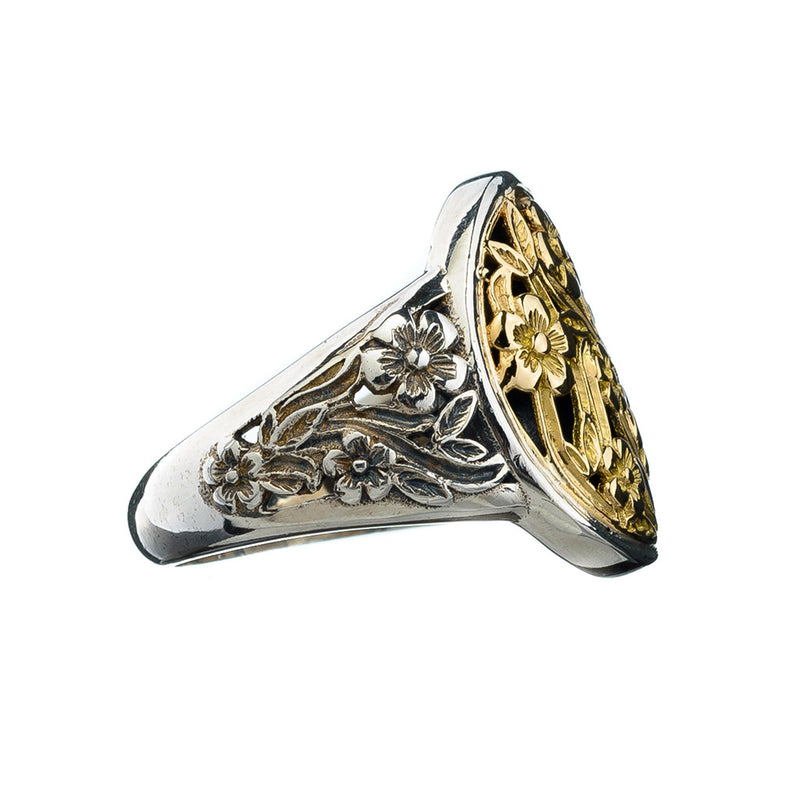 Meadow Shadows Wide Band Oval Ring - 18k Gold & Sterling Silver Ring - Cocktail Ring