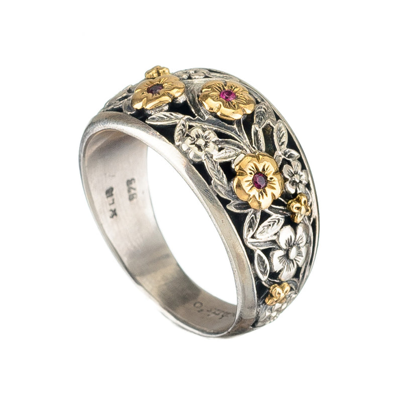 Triple Rose Meadow Shadows Ring - 18k Gold & Sterling Silver Ring - Cigar Band Ring