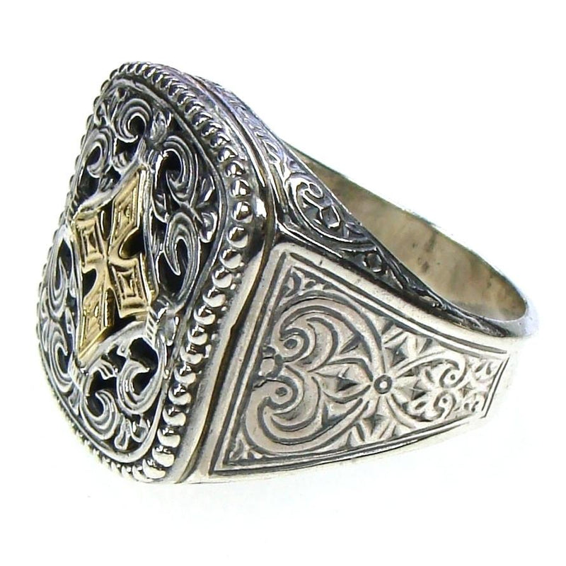 Gold Star Filigree Etched Ring - 18k Gold & Sterling Silver Ring - Signet Ring