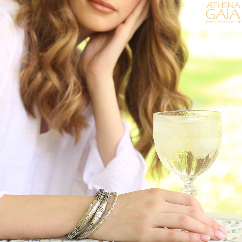 Floral Clasp Silver Strap Bracelet - Sterling Silver Bracelet