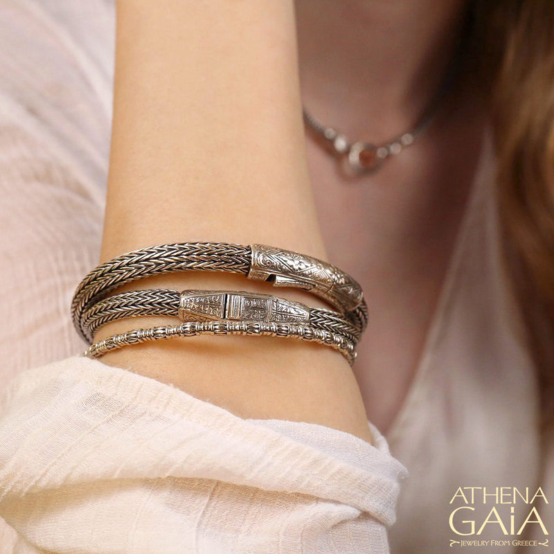 Floral Clasp Silver Strap Bracelet - Sterling Silver Bracelet