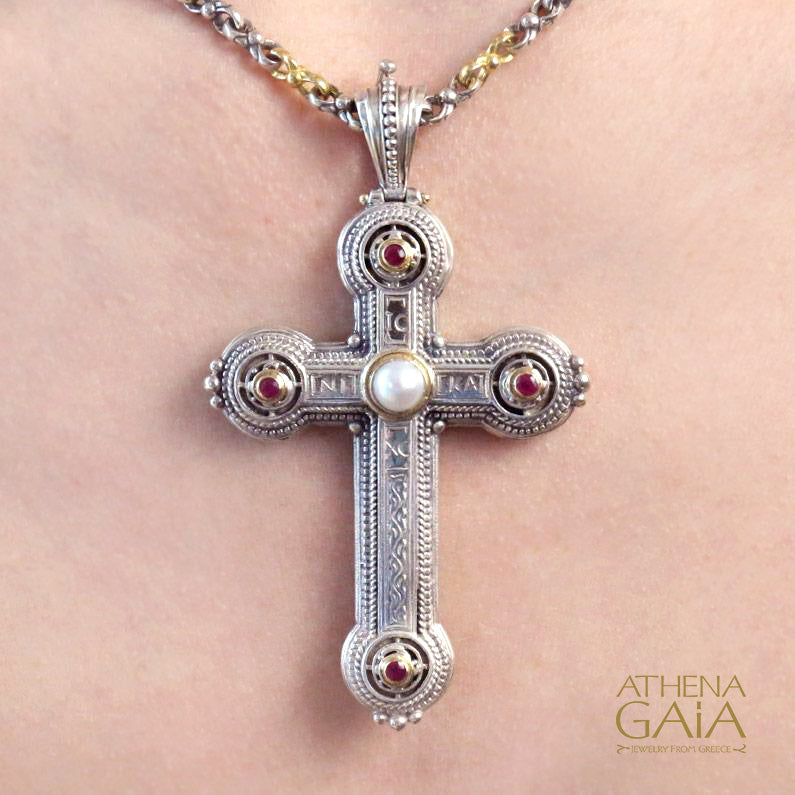 Grand Pomme Cross - 18k Gold and Sterling Silver - Cross Necklace