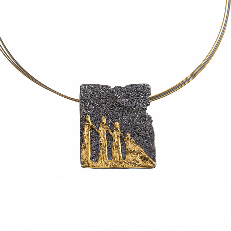 Greek Bicentennial Zalongo Monument Pendant Necklace - Gold Plated Sterling Silver Necklace