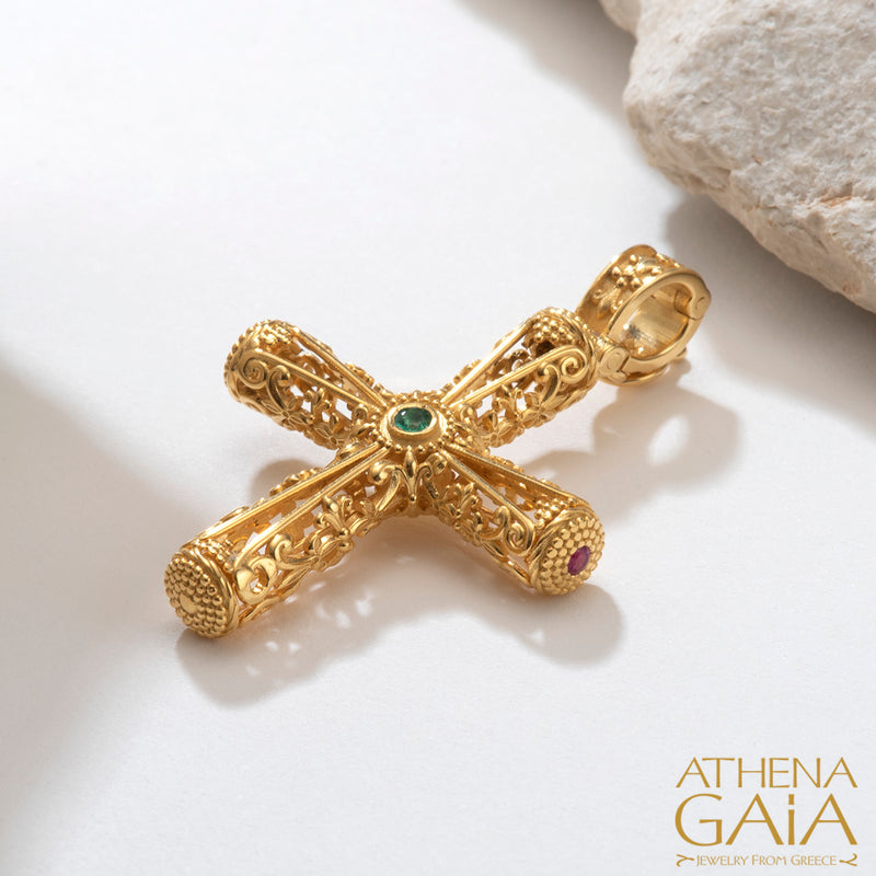 Filigree Orthodox Cross (Large) - 18k Gold - Byzantine Cross