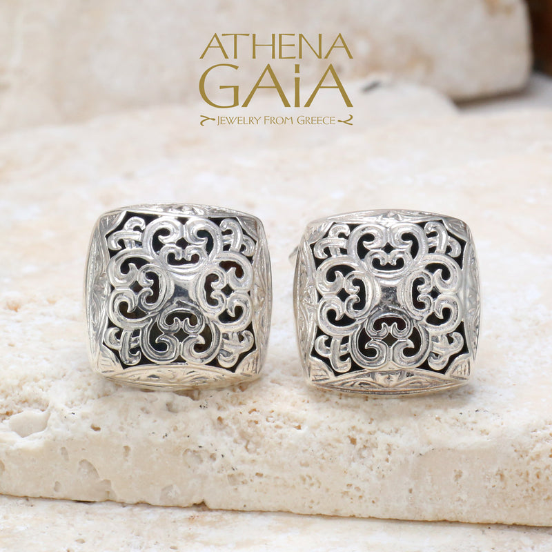 Garden Shadows Square Medieval Sterling Silver Cufflinks
