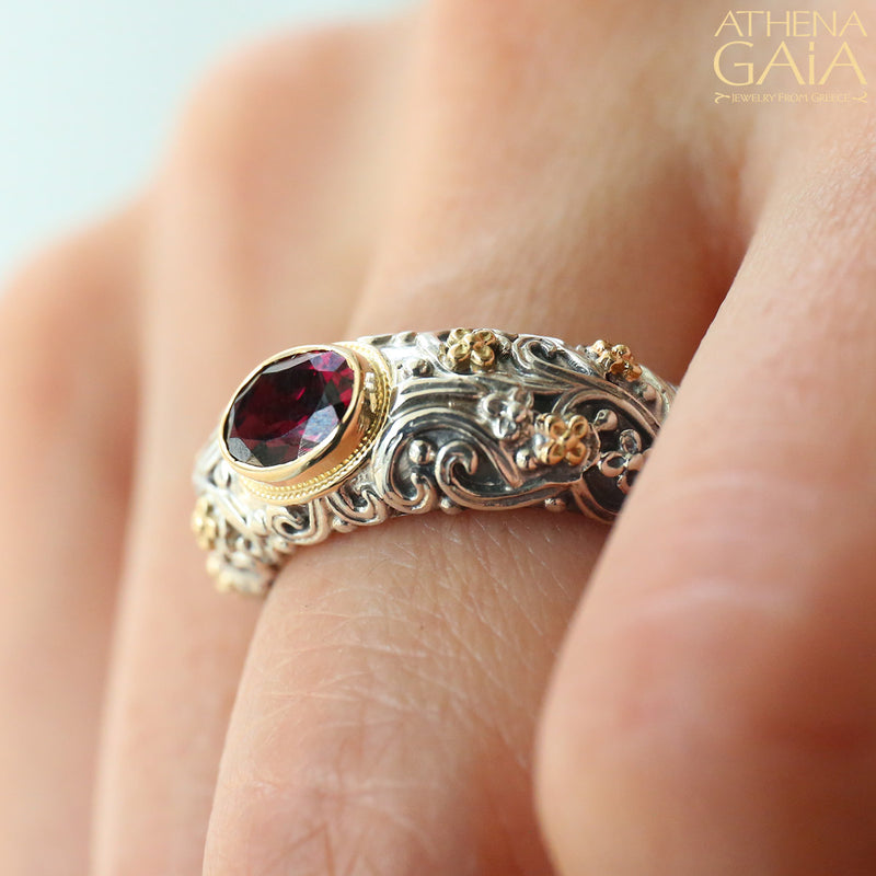 Meadow Breeze Large Stone Band Ring - 18k Gold & Sterling Silver Ring - Stackable Ring