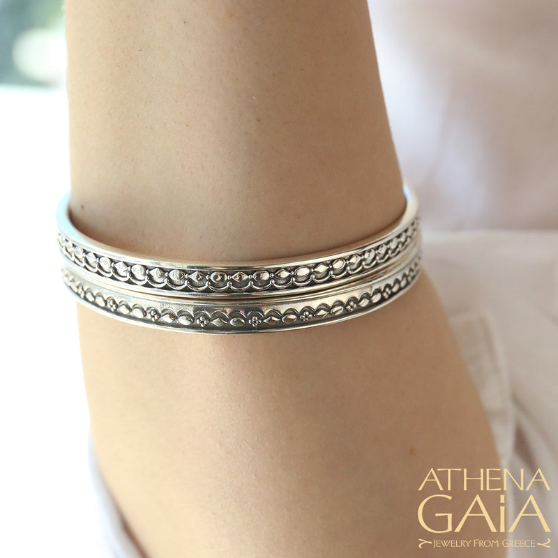 Wave Beads Bracelet - Sterling Silver - Solid Bangle Bracelet