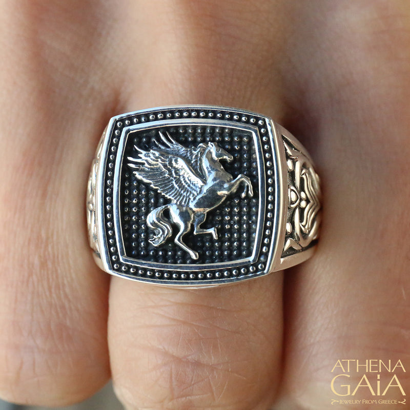 Pegasus Ring - Sterling Silver Ring - Signet Ring