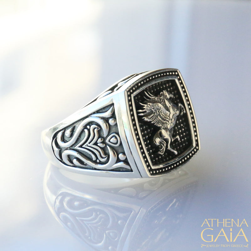 Pegasus Ring - Sterling Silver Ring - Signet Ring